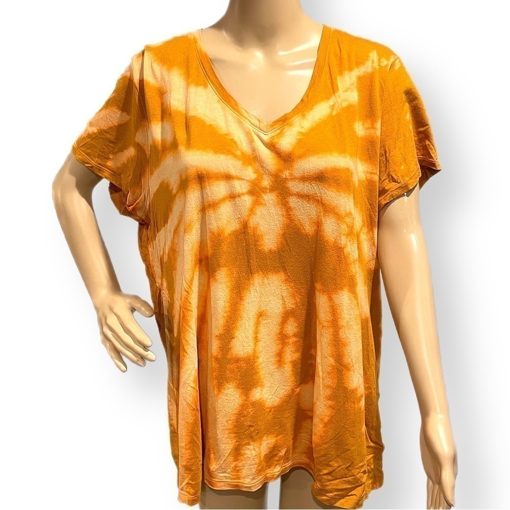 Reverse dye bleach dye gold, pastel peach tshirt vneck XXL super soft tie dye